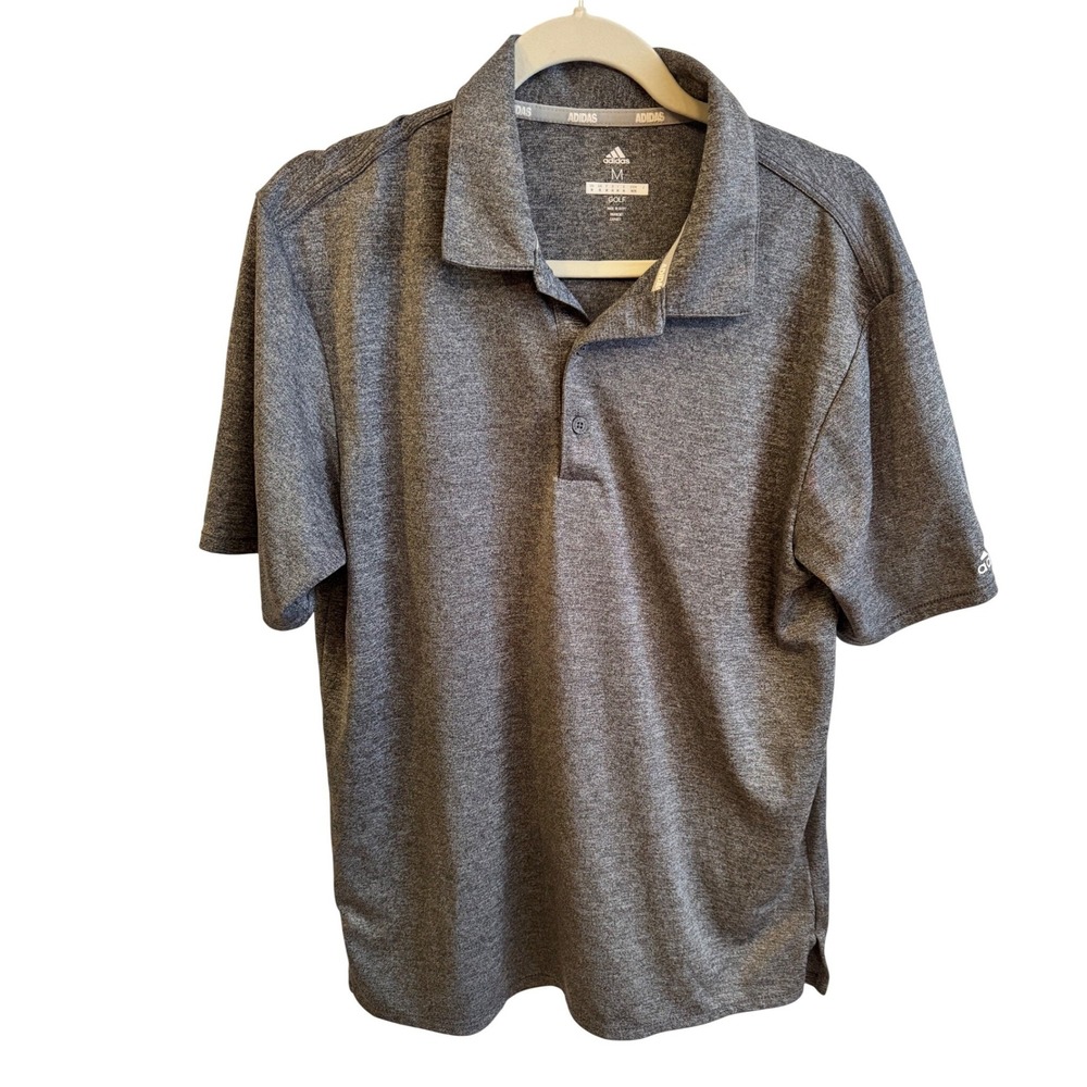 Adidas Men's Golf Polo Shirt Heathered Gray Short Sleeve Size M Performance